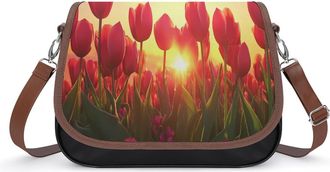 Generic Tulip Flower Blossoming Sunset Crossbody Bags for Women Fashion Leather Shoulder Handbags With Adjustable Strap