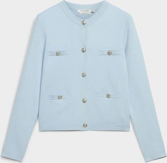 Contemporaine Womens Crest buttons decorative pockets Cardigan Sweater