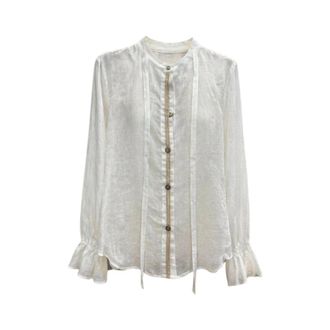 Maliparmi Shirts, female, White, Size: 2XL Camicia in lino con profilo e manica con elastico al polso