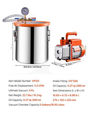 OEM C&aacute;mara De Vac&iacute;o, Construcci&oacute;n Duradera, Rendimiento Eficiente, 3,5 Cfm, 5 Galones, Ue