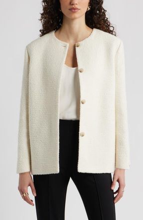 Nordstrom Collarless Pleat Back Jacket in Ivory at Nordstrom, Size Xx-Small