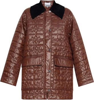 Ganni Gewatteerd Bruin Buitenkleding met Drukknoopsluiting - Dames - Winterjassen - Bruin - 2XS - Jassen