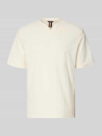 Antony Morato T-Shirt mit Strukturmuster und V-Ausschnitt in Ecru, Gr&ouml;&szlig;e XXL