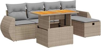 vidaXL Set Sof&aacute;s Jard&iacute;n Y Cojines 6 Pzas Rat&aacute;n Sint&eacute;tico Acacia Beige Vidaxl
