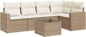 vidaXL Vidaxl - Juego De Sof&aacute;s Jard&iacute;n Con Cojines 6 Pzas Rat&aacute;n Sint&eacute;tico Beige