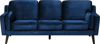Beliani Sof&aacute; 3 Plazas En Terciopelo Azul Oscuro Patas De Madera Cl&aacute;sico Lokka