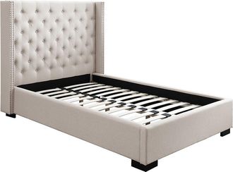 Vente-Unique Cama 120 x 200 cm con cabecero capiton&eacute; - Tela - Beige - MASSIMO