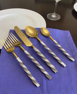 Vibhsa Golden Stainless Steel Flatware Set of 20 PC (Twsited)