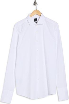BOSS Hank Kent Slim Fit Cotton Dress Shirt in Wht at Nordstrom Rack, Size 17.5