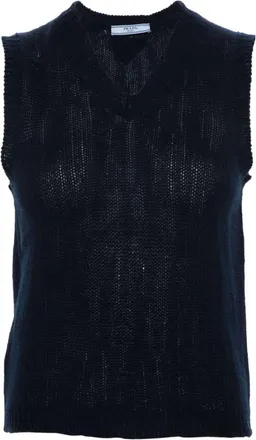 Prada Navy Blue V-neck cashmere vest