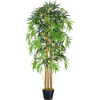 OUTSUNNY Bamb&uacute; Artificial Con Maceta Planta De Hojas Realistas Decorativa &Oslash;18x150cm Verde