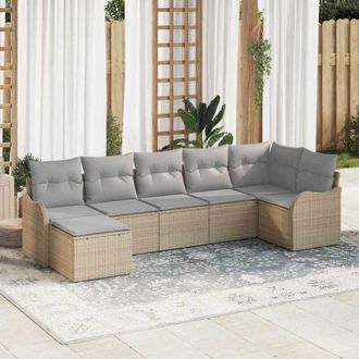 vidaXL Vidaxl - Conjunto De Sof&aacute; De Jard&iacute;n Con Coj&iacute;n 7 Pcs Beige Polirat&aacute;n