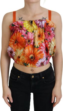 Dolce & Gabbana Womens Floral Print Crop Top Tsh83148 - Orange Cotton - Size EU 40 (Womens)