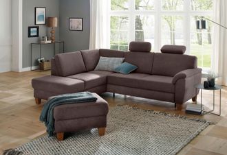 HOME AFFAIRE Ecksofa »Alta L-Form« mit Federkern und Kontrastnaht, Füsse Buche eichefarben