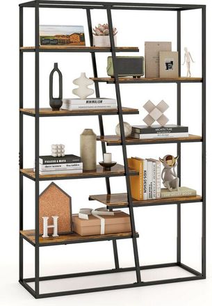 Costway Tall Bookshelf 7-Tier Industrial Etagere Bookcase Display Rack-Brown