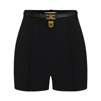 Elisabetta Franchi Shorts van lichtgewicht cr&ecirc;pe met riem - Dames - Korte broeken - Zwart - Maat: L Zijde