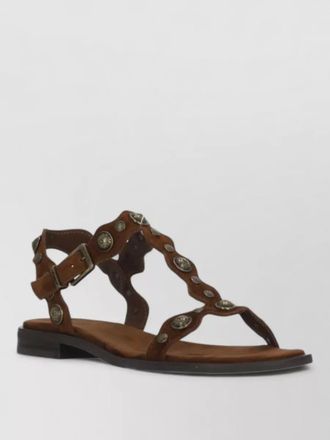 Ash suede flat sandals round toe ankle strap
