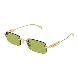 Gucci Rectangular Sunglasses with Mirrored Green Lenses - unisex - Gucci - Sunglasses - Yellow - 52 MM - Accessories
