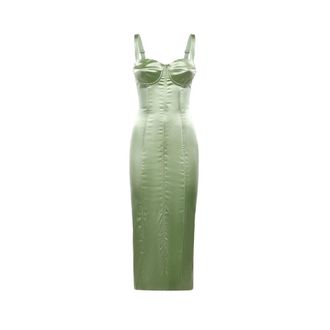 Dolce & Gabbana Midi Dresses, female, Green, Size: XS Stretch Satin Dress