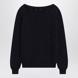 Prada Womens Blue Cotton Sweater With Geometric Details - Black - Size EU 38 (Womens)