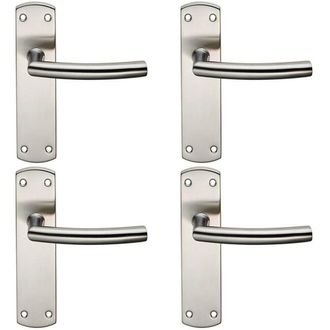Loops 4x Curved Bar Lever Door Handle on Latch Backplate 172 x 44mm Satin Steel in Metallics