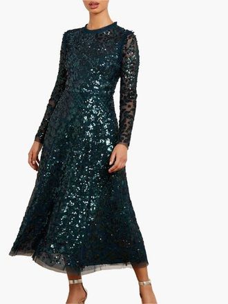 Needle & Thread Aurelia Long Sleeve Ballerina Dress in Emerald Green at Nordstrom, Size 18