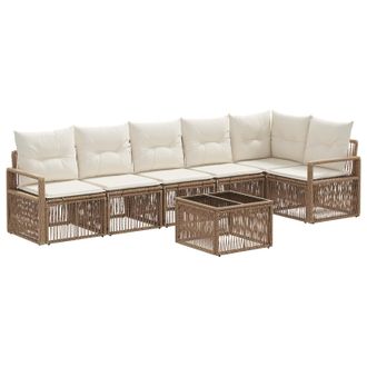 vidaXL Conjunto De Sof&aacute;s De Jard&iacute;n 7 Pcs Beige Rat&aacute;n Sint&eacute;tico Vidaxl