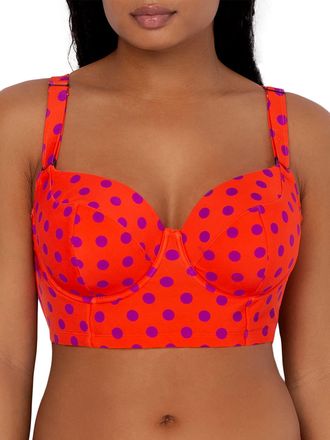 Smart & Sexy Womens Swimwear Lightly Lined Underwire Bikini Top, Bright Polka Dot Print, 34D