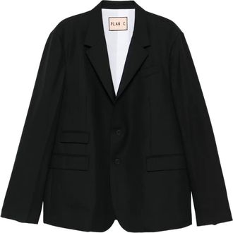 Plan C Blazer met krijtstreep en drie knopen - Zwart