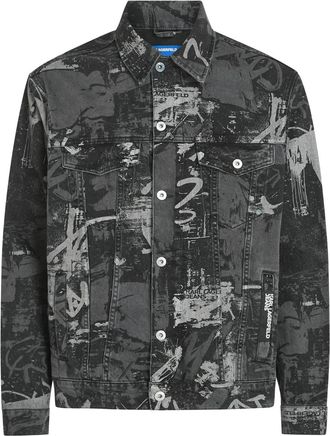 Karl Lagerfeld Classic Denim Jacket with Abstract Graffiti Print