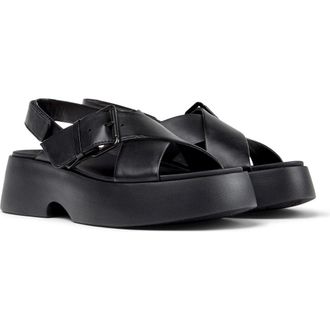 Camper Tasha X-Strap Platform Sandal in Black at Nordstrom, Size 35