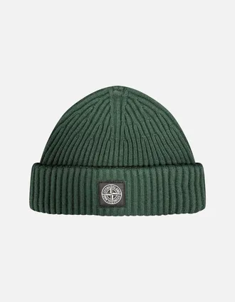 Stone Island Mens Stone Island Thick Ribbed Wool Beanie Hat Musk Green