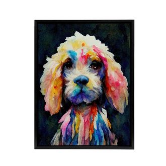 Artery8 Abstract Spaniel Cockapoo Dog Colourful Framed Canvas Wall Art Print | Size: W24 x H32