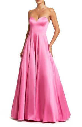 Mac Duggal Satin Sweetheart Strapless Bow Detail Ballgown in Pink at Nordstrom, Size 12