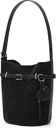 Generic Faux Suede Fashion Bucket Bag Vintage Shoulder Bag for Women Shopping (Black)