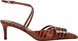 Philipp Plein Multi-Strap Lage Hak Slingback Cocco Print - Dames - Pumps - Bruin - 37 EU - Leer - Schoenen