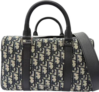 Dior Beige Navy Leather Shoulder Bag (Pre-Owned)