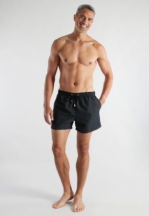 Bugatti Badeshorts BUGATTI, Herren, Gr. 4, N-Gr, schwarz, dunkel, uni, Popeline, Polyester, unifarben, Badehosen Badeshorts, basic, mit Kordelzug, bequem