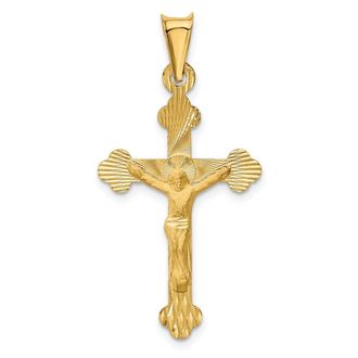 Diamond2Deal 14k Yellow Gold Polished Satin Diamond-Cut Crucifix Pendant