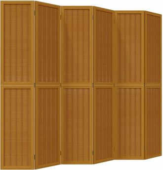 vidaXL Biombo Separador De 6 Paneles Madera Maciza Paulownia Marr&oacute;n Vidaxl