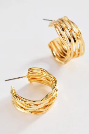 Anthropologie Textured Metal Hoop Earrings