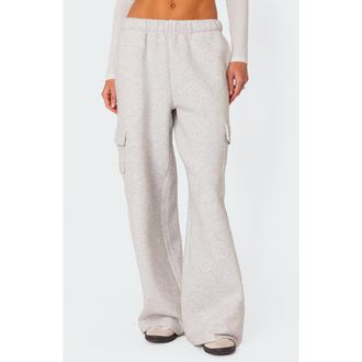 Edikted Wide Leg Cotton Cargo Sweatpants in Light-Gray at Nordstrom, Size X-Small