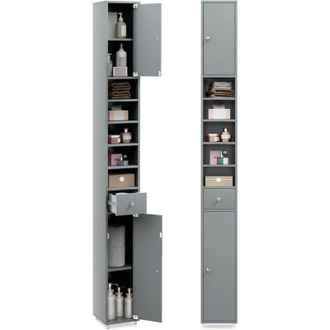 Costway Costway - Armario Alto De Ba&ntilde;o, Armario Delgado De Ba&ntilde;o Alto Con 2 Puertas, 1 Caj&oacute;n Y 5 Estantes Ajustables, Mueble Columna De Ba&ntilde;o, Armario Para Ba&ntilde;o