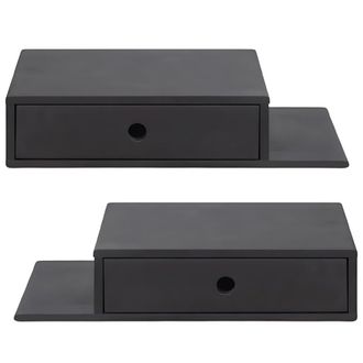 Woodek 2x mesita de noche flotante con estante en abedul negro