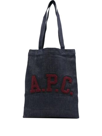 A.P.C. medium logo-embroidered denim tote bag - Blue