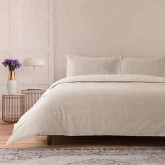 Casa da Laura Funda nórdica Cuadrado de Vichy 100% Algodón Marrón Cama 120 cm (200 x