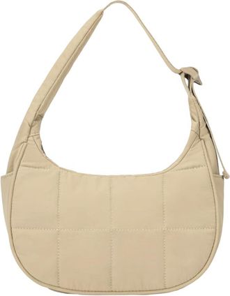 Generic Puffer Crescent Bag for Women Quilted Shoulder Bag Nylon Work Handbag (Khaki)