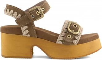 Mou Hoge Hak Houten Klomp Gesp Noot - Dames - Sandalen met hakken - Bruin - 41 EU - Su&egrave;de - Schoenen