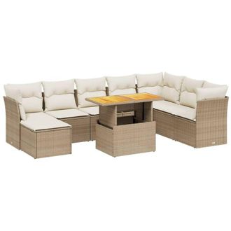 vidaXL Set De Sof&aacute;s De Jard&iacute;n 9 Pzas Con Cojines Rat&aacute;n Sint&eacute;tico Beige Vidaxl