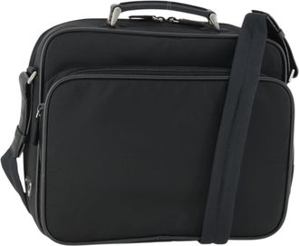 Prada Convertible Front Pocket Briefcase Tessuto With Saffiano Leather Black Nylon Briefcase Bag (Pre-Owned)